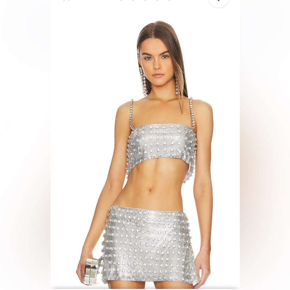 NWT Retrofete Kauren Rhinestone Studded Mesh Top